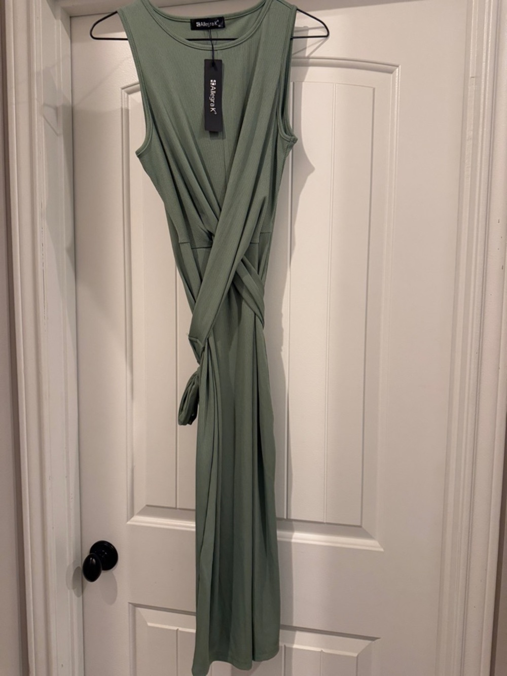 Allegra K Sage Green Twist-Front Maxi Dress